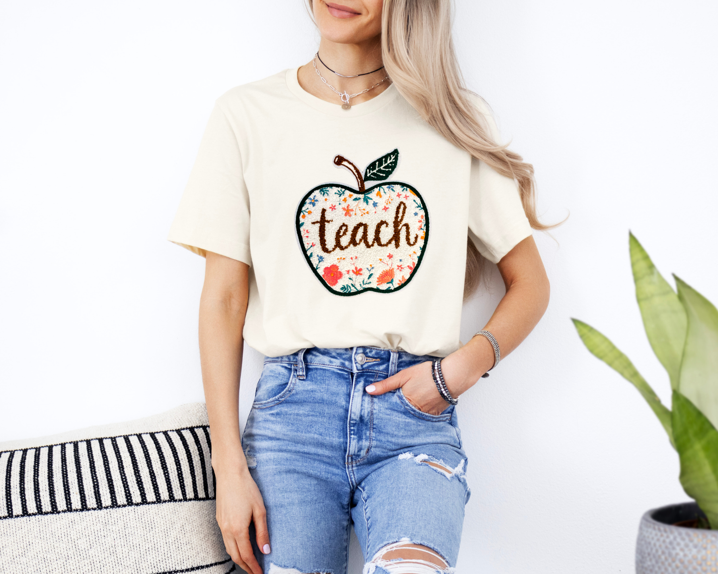 Teach Apple Chenille Patch Tee/Crew