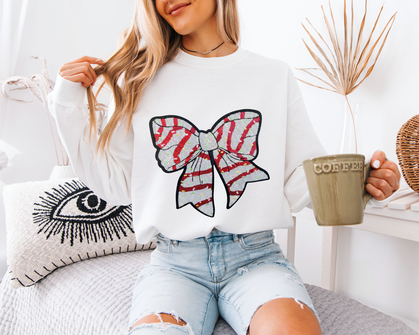 Peppermint Sprinkle Sequin Bow Sweatshirt