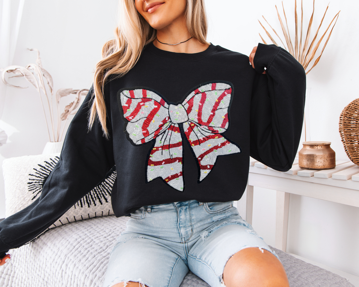Peppermint Sprinkle Sequin Bow Sweatshirt