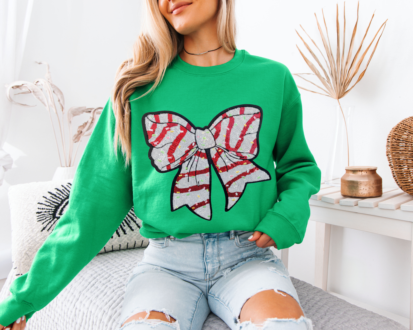Peppermint Sprinkle Sequin Bow Sweatshirt