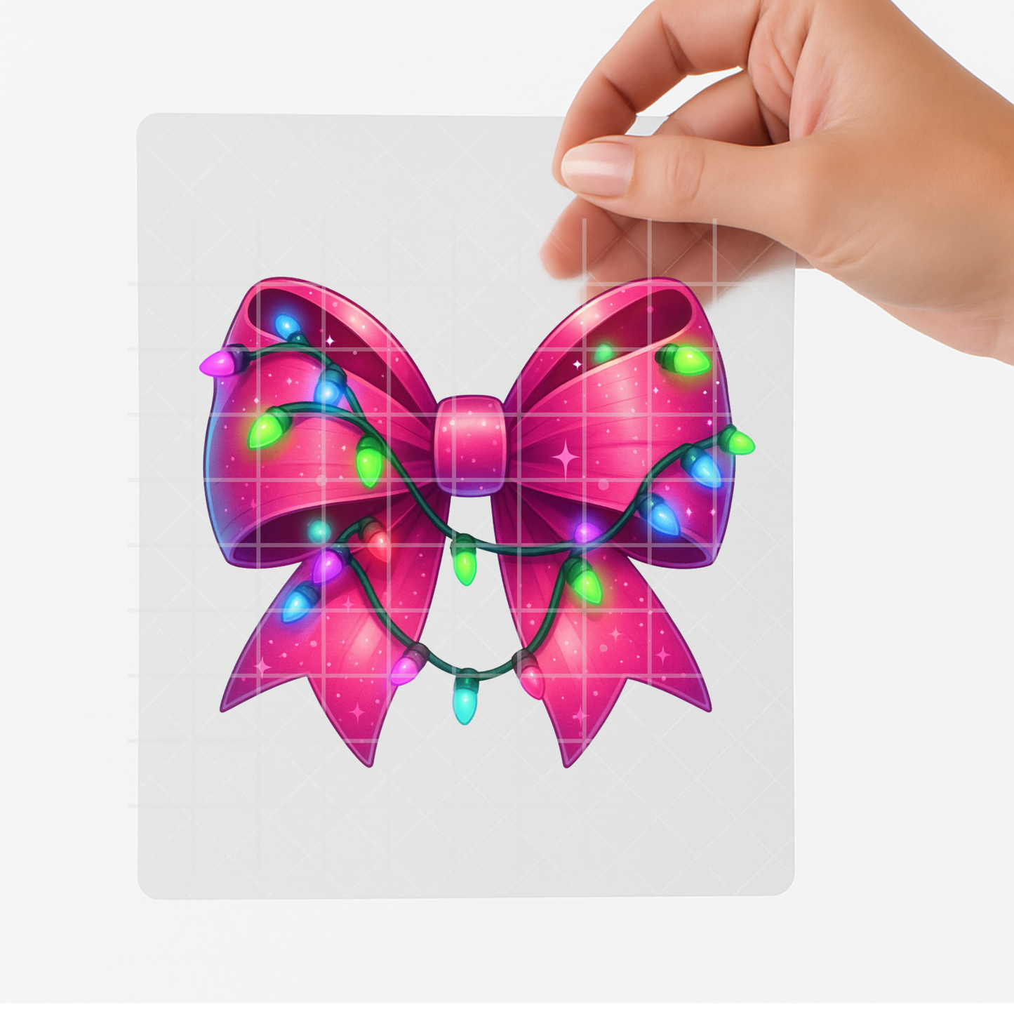Pink Christmas Lights Bow Youth DTF Transfer