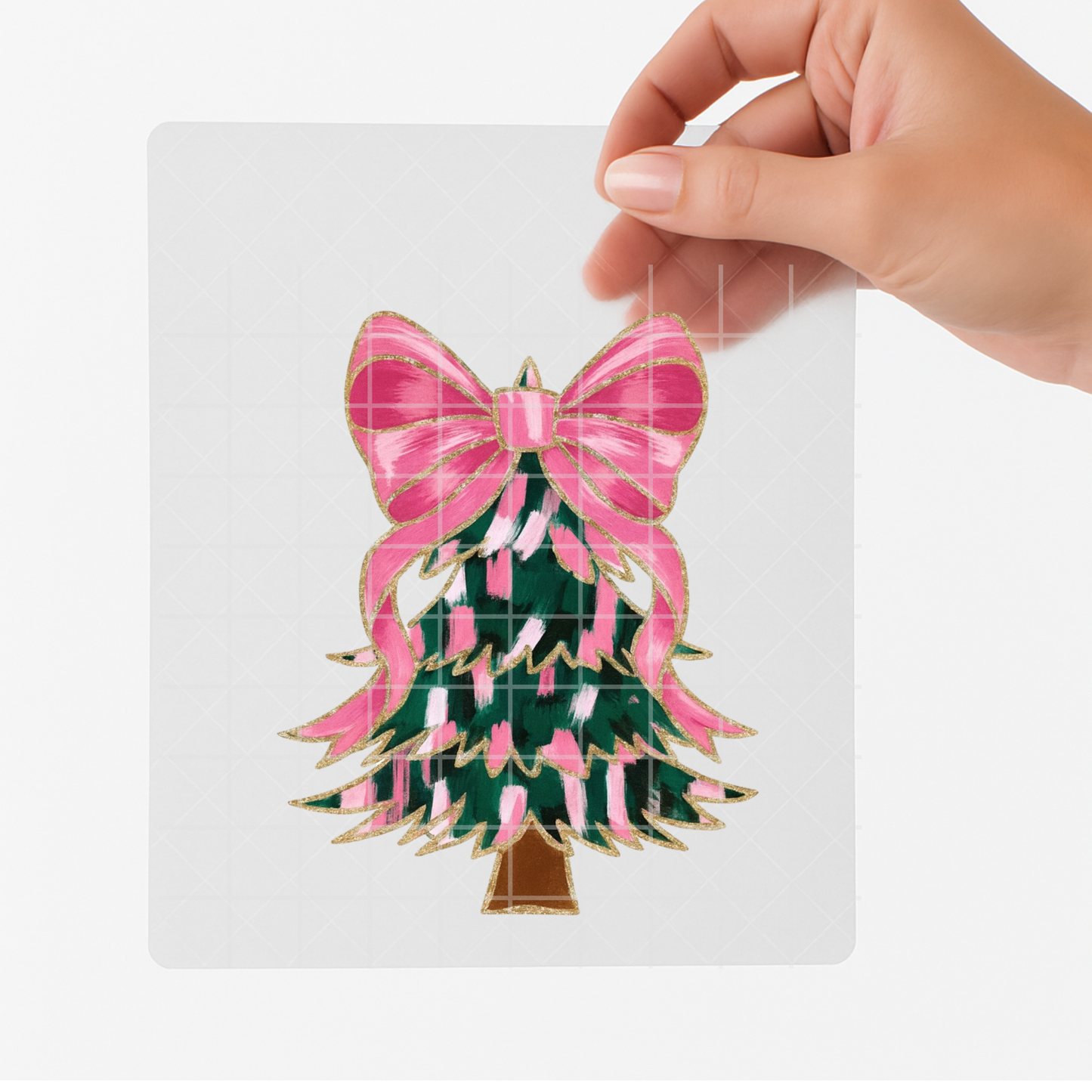 Pink Bow Christmas Tree DTF Transfer